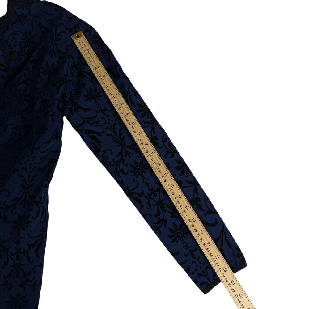 Susan Graver Blue Flocked Jacket Mandarin Collar Snap Front whimsygoth Womens M - Picture 7 of 8